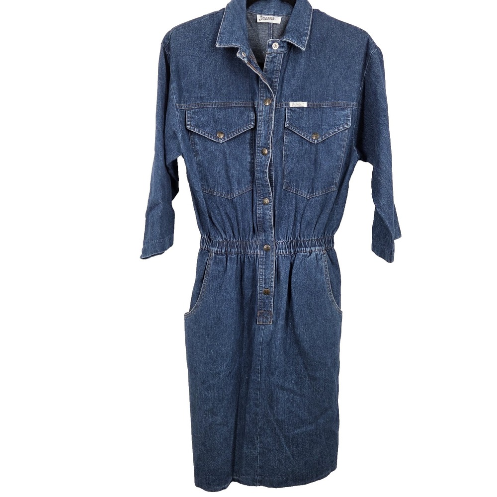 Vintage Dreams Denim Western Cowgirl Dress Pockets Medium Cotton Coastal